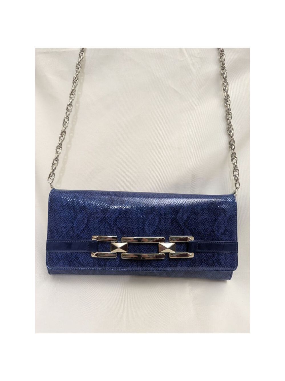 White House Black Market Blue Faux Snakeskin Clutch - Picture 12 of 13